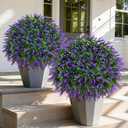 HyeFlora 2 Pack Artificial Topiary Boxwood Ball Trees with Lavender Fake Plants for Outdoor Indoor Artificial Shrubs with Ground Spike UV Resistant Fake Bushes for Front Porch Garden (Purple Lavender)