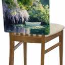 Dining Chair Cover Set of 3, Removable Chair Back Covers Green Tree Leaf Flower Boat on Lake Washable Kitchen Chairs Slipcover for Home Dining Room Office Hotel Natural Forest Landscape (Seagreen Lavender White)