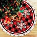 Christmas Tree Skirt 48inches Xmas Christmas Party Tree Skirt Decorations Red White Snowflake Buffalo Plaid Style Winter Holiday Tree Skirt for Home Indoor