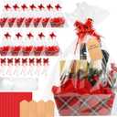 Fuutreo 48 Pcs Christmas Buffalo Plaid Baskets for Gifts Empty with Handles DIY Kit Includes 12 Gift Baskets 12 Clear Gift Bags 12 Tissue Paper 12 Bows 12 Gift Tag for Christmas Holiday Birthday Gift