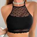 2 x Womens Bralettes Sexy Black Top Lace Bra Lingerie Y2K HalterneckSpaghetti Strap Cami (Black, XS)