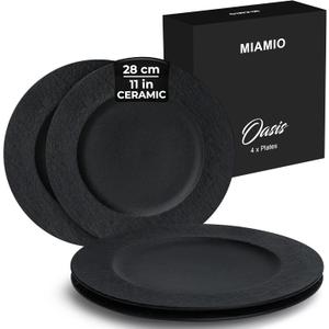 MIAMIO - 11 Inch, Set of 4 Dinner Plates/Ceramic Plate Set, Crockery Set - Modern Plates, Microwave and Dishwasher Safe - Oasis Collection (Black)