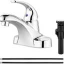 Aolemi Bathroom Faucets Arc 4 Inch Centerset Bathroom Sink Faucet Single Handle Vanity Faucet with Supply Lines,with Pop Up Drain Assembly,Polish Chrome