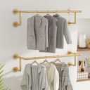 Industrial Pipe Clothing Racks 2 Pack, 36.2In Wall Mounted Clothes Rack, Gold Wall Clothing Racks for Hanging Clothes, Space Saving Closet Hanging Rod for Laundry Room, Bedroom