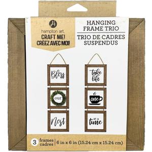 Hampton Art Wood Rustic Frame 6" X 6" Hanging Trio With White Insert, Wood Plaque, Sign Blank, Blanks, Wooden Plaques, Blank Signs For Crafts, Wooden Sign Blank, Planks For Crafts
