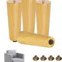 Yes4All 8 Inches Round Natural Solid Wood Furniture Legs Set of 4, Heavy Duty 800 Lbs Capacity Furniture Legs with Leveler, Replacement Legs for Furniture, Couch, Sofa, Dresser, Ottoman