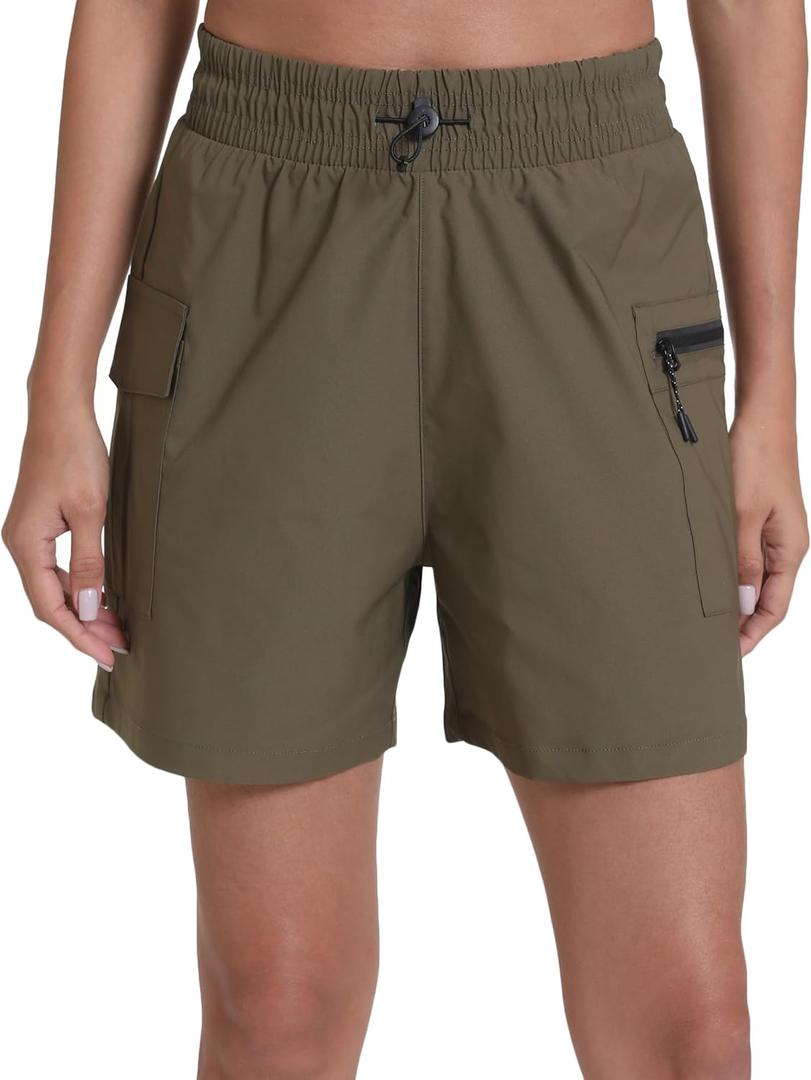 Rrosseyz Women's Hiking Cargo Shorts with Pockets Quick Dry Athletic Gym for Women Exercise Lounge (5" Inseam Olive)