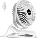 BESKAR Clip on Fan, 360 Rotation Quiet Stroller Fans with Strong Airflow,3 Speeds, Portable Small Fans with Sturdy Clamp,Perfect Personal Cooling Fan for Office Table Bedroom Kitchen (White)