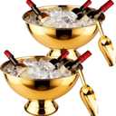 Large Ice Bucket 13L Stainless Steel Champagne Bowl Ice Bucket with Ice Scoop Semicircle Drink Tub with Integrated Base Silver Beverage Tub for Parties, Cocktail Bar, Chilling Wine (2 Packs-Gold) (EXP 09/16/33)