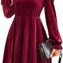 Jayscreate Women's 2023 Velvet Dress Elastic Waistline Fall Long Sleeve Wedding Guest Short Wrap Tunic Formal Dress (XX-Large)