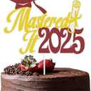 Pack of 3, Mastered It 2025 Cake Topper,Congrats Mastered It Happy Master Degree Cake Decor,Congrats Grad Class of 2025 Graduation Party Decorations (Gold Red)