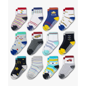 Evercute Toddler Girls Grip Socks 12 Pack Boys Non Slip Socks for Kids Anti Skid