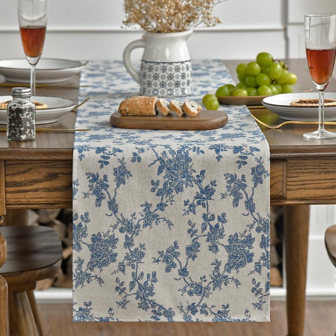 Artoid Mode Monochrome Sketch Branch Toile Textures Chinoiserie Cotton Dark Grey Table Runner, Seasonal Spring Summer Kitchen Dining Table Decoration for Home Party Decor 13x120 Inch