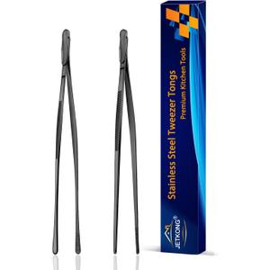 JETKONG 2 Pcs 9-Inch Food Tweezer Tongs, Stainless Steel Kitchen Tweezer Cooking Tweezers (Black)