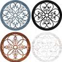 Yulejo 4 Pcs Thicken Rustic Wall Decor Farmhouse Kitchen Wall Round Art Wooden Hollow Carved Design Rustic Art for Living Room Bedroom Hallway Decor (9.8 x 9.8 Inch,Colorful)