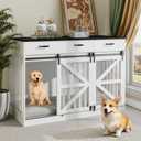 48" Dog Crate Furniture with Storage, Heavy Duty Dog Kennel Indoor with Divider for Small, Medium and Large Dogs, Large Dog Cage with Sliding Barn Door, Decorate House as TV Stand, End Table