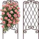 AMAGABELI GARDEN & HOME 2 Pack 60 x 18 Garden Trellis for Climbing Plants Outdoor Garden Fencing Decorative Plant Trellis Vegetables and Rose Trellis for Ivy Cucumbers Brown