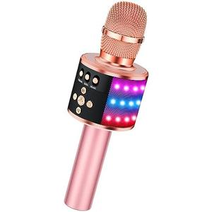 BONAOK Karaoke Microphone for Kids & Adults - Bluetooth Singing Mic with Disco Lights, Echo Effect, Built-in Speaker Portable for Party Travel Gifts,Multipurpose Condenser Microphone Q78(Rose Gold)