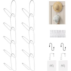 LINFIDITE 10 Pack Hat Rack Hanger Holder Organizer Closet Hanging Baseball Cap Display Storage Rack for Scarves Handbags Towels Clothes Ties Over Door Wall Mounted w Hanging Hook White (Round ring)