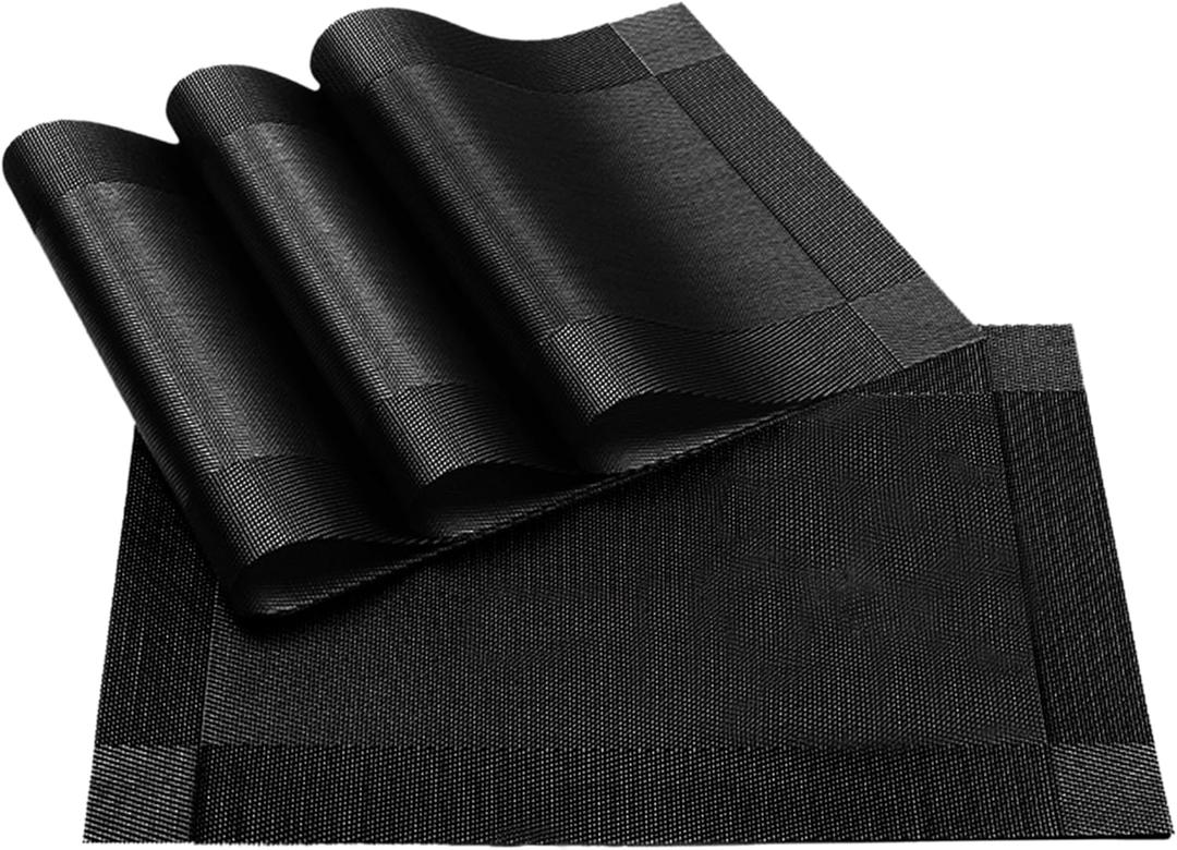 Placemats for Dining Table, Set of 4, Easy Care, Set an Elegant and Inviting Table, and Durable, Non-Slip, Heat-Resistive, and Water-Resistive, Black Color