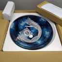 Bathroom Artistic Vessel Sink, Tempered Glass Vanity Round Bowl with Oil Rubber Bronze Faucet and Pop up drain Set, Ocean Blue