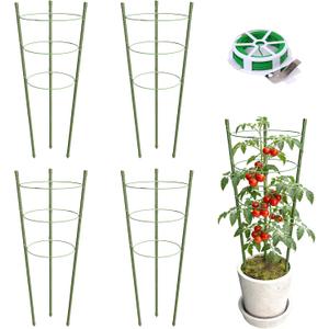 TOCCYARD 4 Pack Plant Support Tomato Cages for Garden, 24 Inches Tomato Cages and Supports with Adjustable Rings for Garden Pots, Plant Stakes Tomato Trellis Rings for Climbing Plants