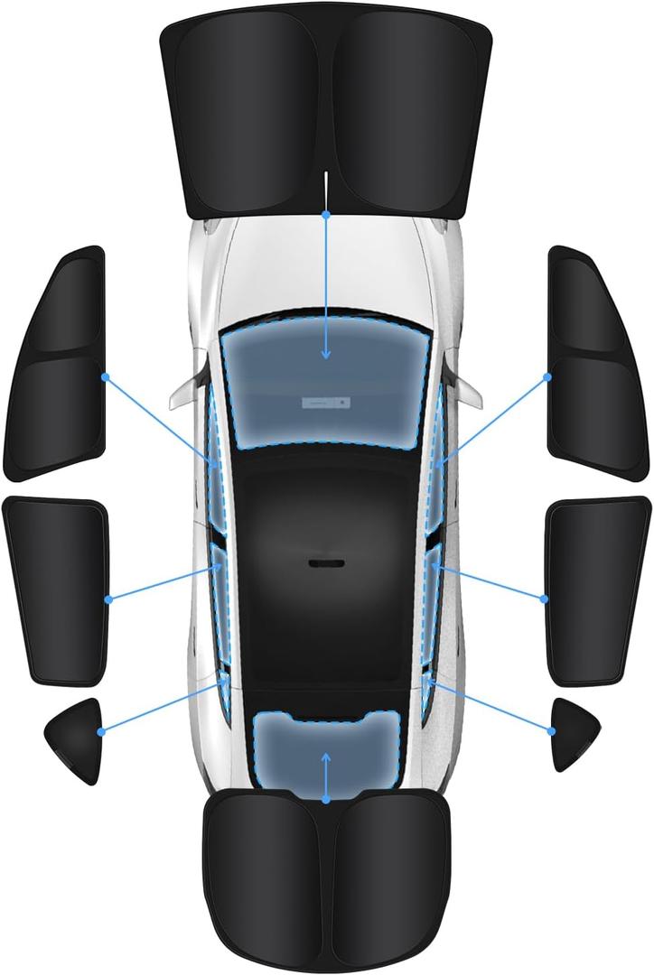 8PC Tesla Model Y Window Privacy Sunshade,2 in1 Ice Crystal Car Reflective Visor for Tesla Model Y 2020-2024 2025 All Window Front and Rear Windshield Side Window Interior Accessories Outdoor Camping (2020-2024 2025 Model Y)