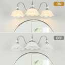 Brushed Nickel 3-Light Bathroom Vanity Light with Floral White Glass Shades, Brushed Nickel Wall Mount Lighting for Bathroom, Dressing Table