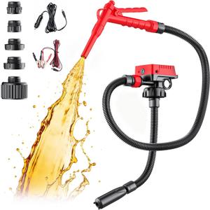 DIYtoolifz 5 GPM Cordless Fuel Transfer Pump Compatible with DeWalt 20V & Milwaukee 18V Batteries, Portable Gas Can Pump with 51" Hose, 5 Adapters, Gas Pump for Diesel, Gasoline (Bare Tool) (Red)
