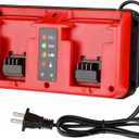 18V Battery Dual Charger Station 2 Port Compatible with Milwaukee M18 18V Battery, Mini Multi-Voltage Charger Input 100-240V (red)