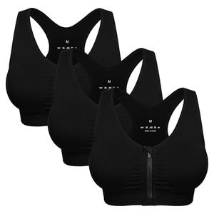 WANAYOU Sports Bras for Women Racerback Wireless Seamless Front Zipper Closure Workout Bra (L:Fit 34C,34,34D,34DD,36B,36C,38A,38B, 3 Pack Black) L