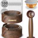 Reusable Vertuo Pod Refill Kit for Nespresso: Reusable Vertuo Capsule for Nespresso/Coffee Pods Vertuoline with 100 Aluminum Foil Lids for Any Size of Vertuo Plus Espresso Pod- Wood Grain Holder