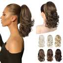 NTYNTY Ponytail Extension - 14" Claw Clip in Ponytail Hair Extensions Natural Soft Synthetic Layered Wavy Pony Tail Hair Pieces for Women - Medium Brown with Highlights