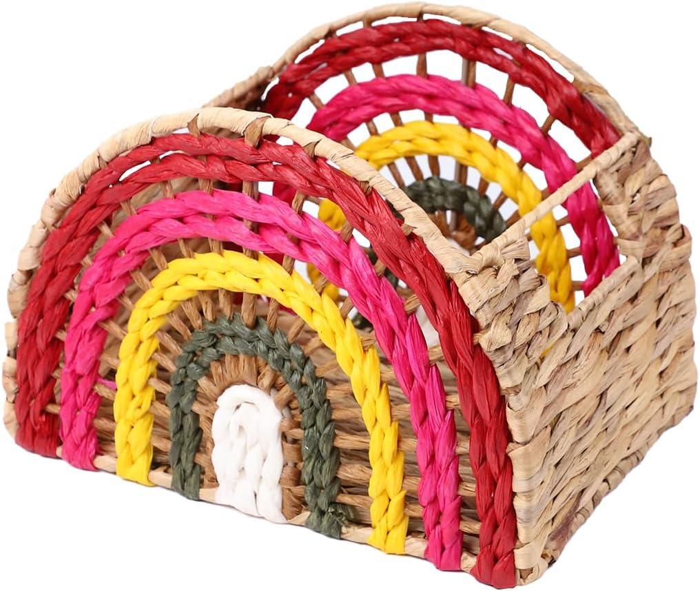 YRMT Wicker Storage Basket Water Hyacinth Woven Basket for Shelves Pantry Rainbow Decoration Semicircle Storage Basket with Built-in Handle Small Natural 9.1" x 7.5" x 7.5"