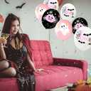 2 x Happy Halloween Balloons, Pink White and Black Latex Balloons with Cute Ghost, Pink Pumpkin, Black Bat Designs for Party Favors, Baby Shower, Halloween Birthday Party Decorations (Wsj04)