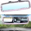 Bling Car Rear View Mirror, Rhinestones Crystal Clip-on Rearview Mirror with HD Glass, Compatible with Most Cars, SUVs, Vehicles, Auto Interior Accessories for Women Girl (Pink) (Style 2-Pink)