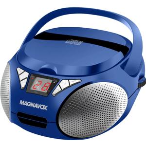 Magnavox Portable Top Loading CD Boombox with AM/FM Stereo Radio in Black | CD-R/CD-RW Compatible | LED Display | AUX Port Supported | Programmable CD Player | (Blue)
