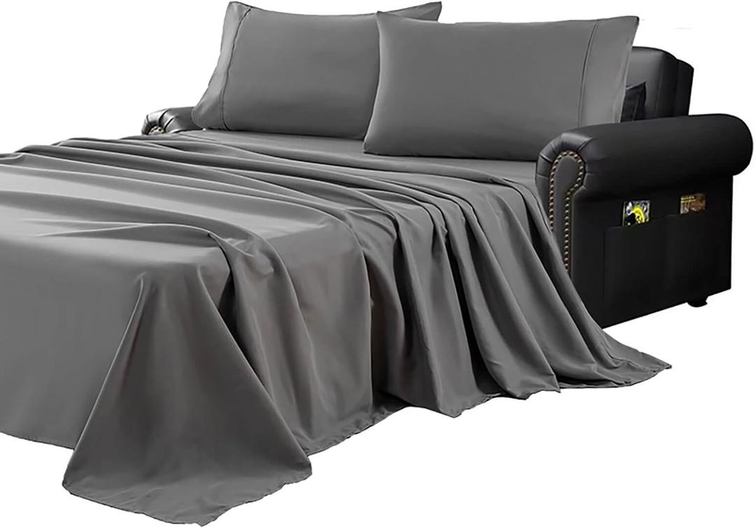 Kingnex Full Sleeper Sofa Bed Sheets for 54x72 Pull Out Sofa Bed with 4-6 Deep Pocket Soft Double Brushed 1800 Microfiber 4 Piece Bedding Set Grey