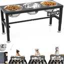 SHAINFUN Metal Elevated Dog Bowls Stand for Large Dogs with Mat & Three 58oz Food Water Bowls, Adjustable Height Raised Dog Bowl Stand (Black-White)