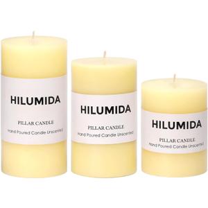 Ivory Pillar Candles Set of 3 - Hand-Poured Unscented Candles, 4", 5", 6" Smokeless Decorative Candles for Home, Set of 3 in Different Sizes