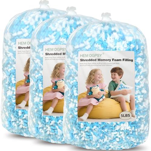 Hem Dgpsy 15lbs Shredded Gel Memory Foam Filling for Bean Bag Chair, Real Memory Foam Stuffing for Cooling Pillow, Couch, Pouf Beanbag Chair, Dog Bed, Cushion, Art Crafts