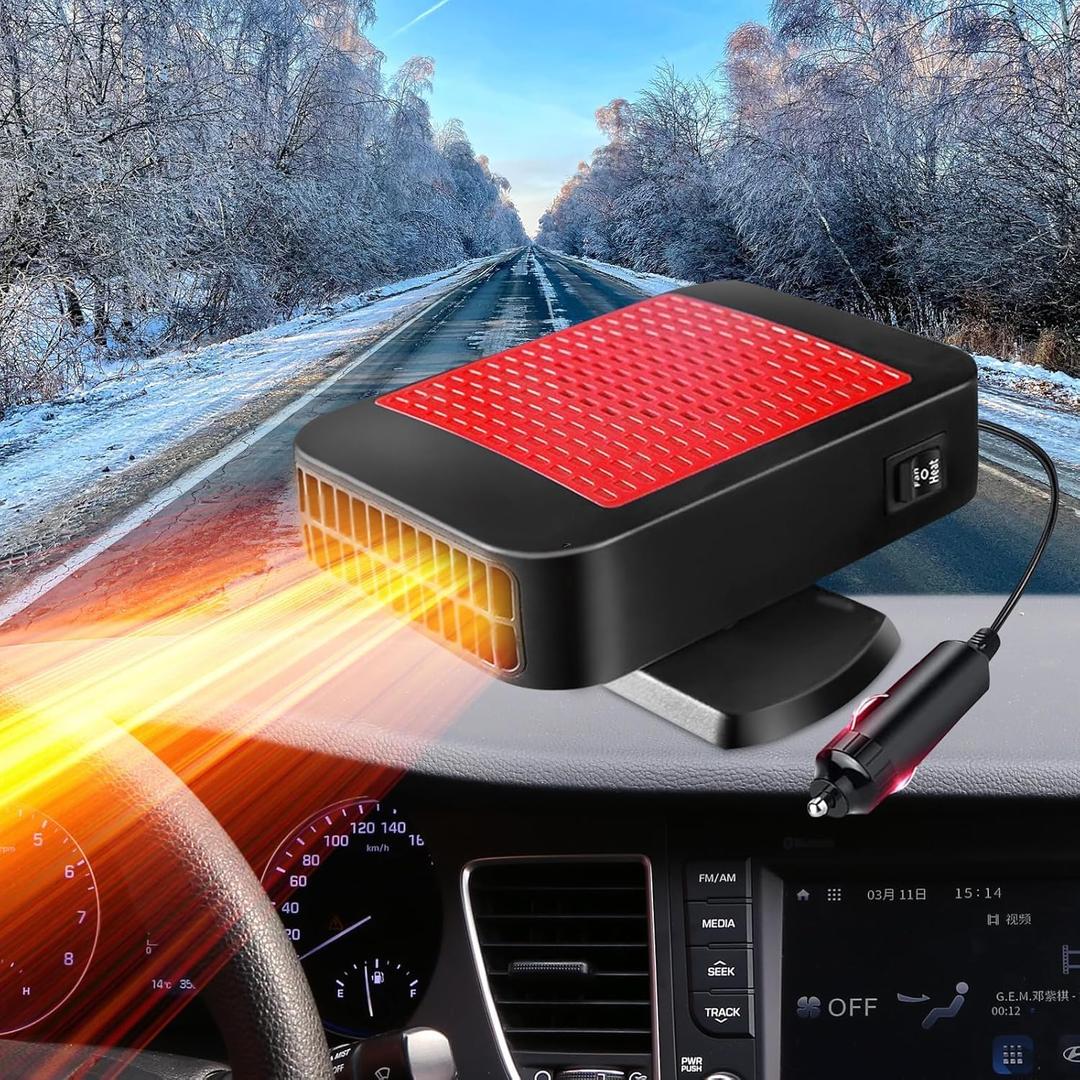 Portable Car Heater,12V 200W Fast Heating Defroster 2 in 1 Automobile Windshield Fast Heaters Car Heater That Plugs into Cigarette Lighter for Car, SUV, Trucks(Red