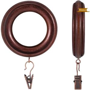 20 Pack Wooden Drapery Curtain Rod Rings with Clips 3 Inch Outer Diameter Natural Farmhouse Beech Wood Carved Drapes Rings 1.8 Inch Interior Diameter for 1-1.5 Inch Curtain Rod Pole (Retro Brown)