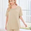 Ekouaer Women's 2 Piece Pajama Sets Short Sleeve Lounge Sets Soft Round Neck Top and Shorts Sleepwear (S)