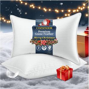 COZSINOOR Goose Down Feather Pillows Queen Size - Hotel Bed Pillow for Sleeping Set of 2, Soft 600 TC Cotton Cover, Fluffy Support Surround Fill Down Alternative for Back, Stomach, Side Sleepers
