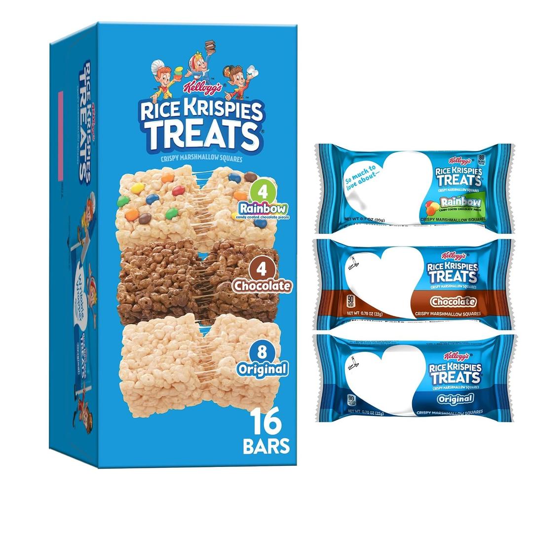 Rice Krispies Treats Crispy Marshmallow Squares, Kids Snacks, Cereal Bars, Variety Pack, 12.1oz Box (16 Bars) (EXP 12/27/25)