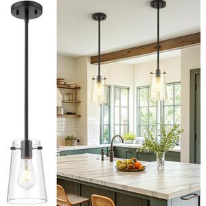 Beionxii Matte Black Pendant Light Fixtures, Pendant Lights Kitchen Island with Clear Glass, Modern Kitchen Pendant Lighting Over Island for Sink, Dining Room, Entryway, BX-PL03MB-CG (1 Pack)