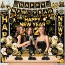 New Years Decorations 2026,Happy New Years Eve Party Supplies Gold and Black Nye Party Decorations With Backdrop Door Banner Hanging Swirls Honeycomb Balloon