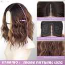 Dark Brown with Highlights Short Wavy Bob Glueless Synthetic Fiber Lace Front Wigs for Women Pre Cut for Beginners Natural Hairline 14 Inch