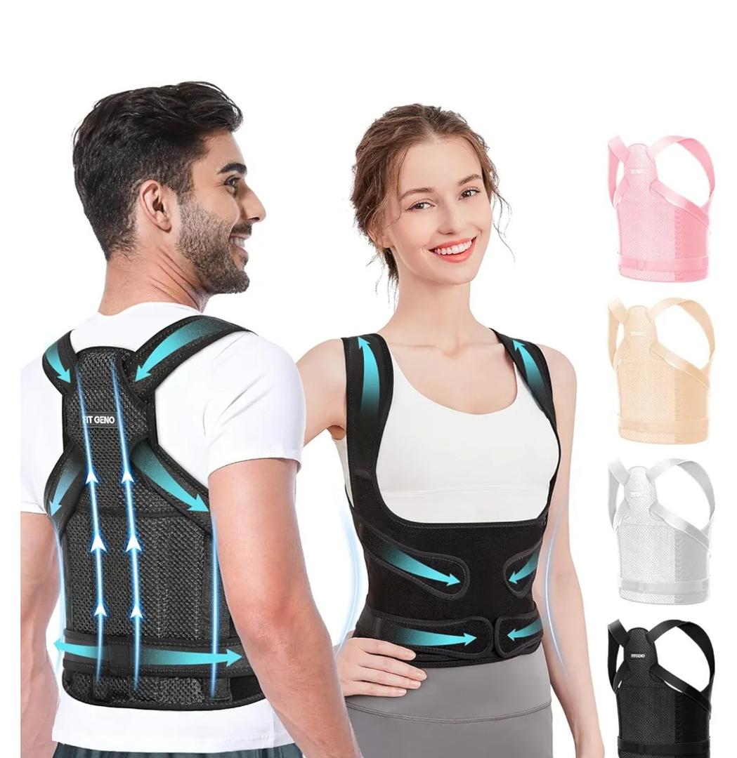 Fit Geno Back Brace Posture Corrector for Women and Men, Shoulder Straightener, Adjustable Full Back Support, Upper and Lower Back Pain Relief - Scoliosis, Hunchback, Hump, Thoracic, Spine Corrector